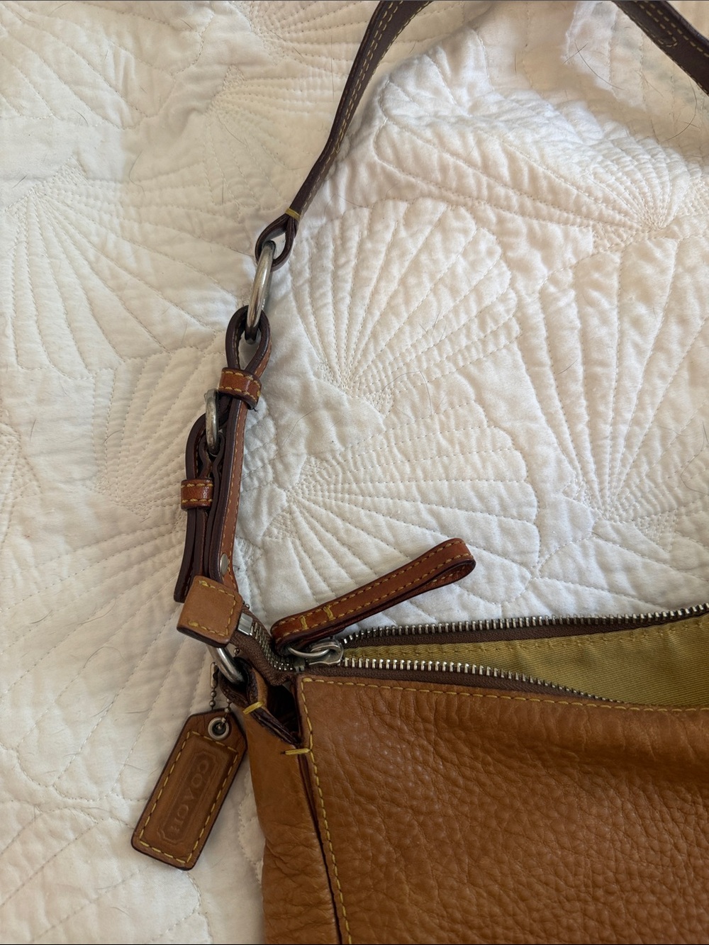 Coach Cognac Pebble Leather Shoulder Bag - Picture 3 of 10